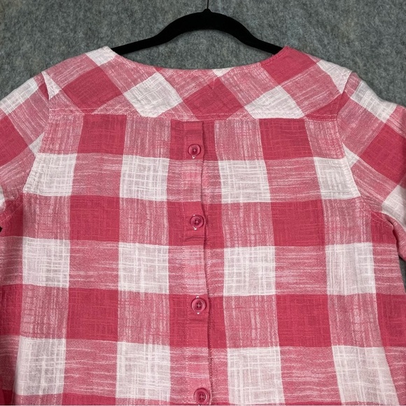 Cloth & Stone Linen Blend Button-Back Preppy Casual Fun Gingham Blouse - Sz M - Picture 9 of 16